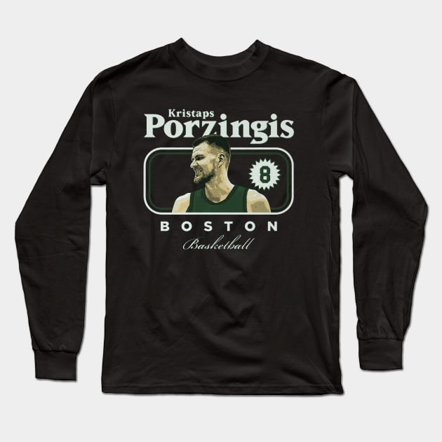 Kristaps Porzingis Boston Cover Long Sleeve T-Shirt by ClarityMacaws